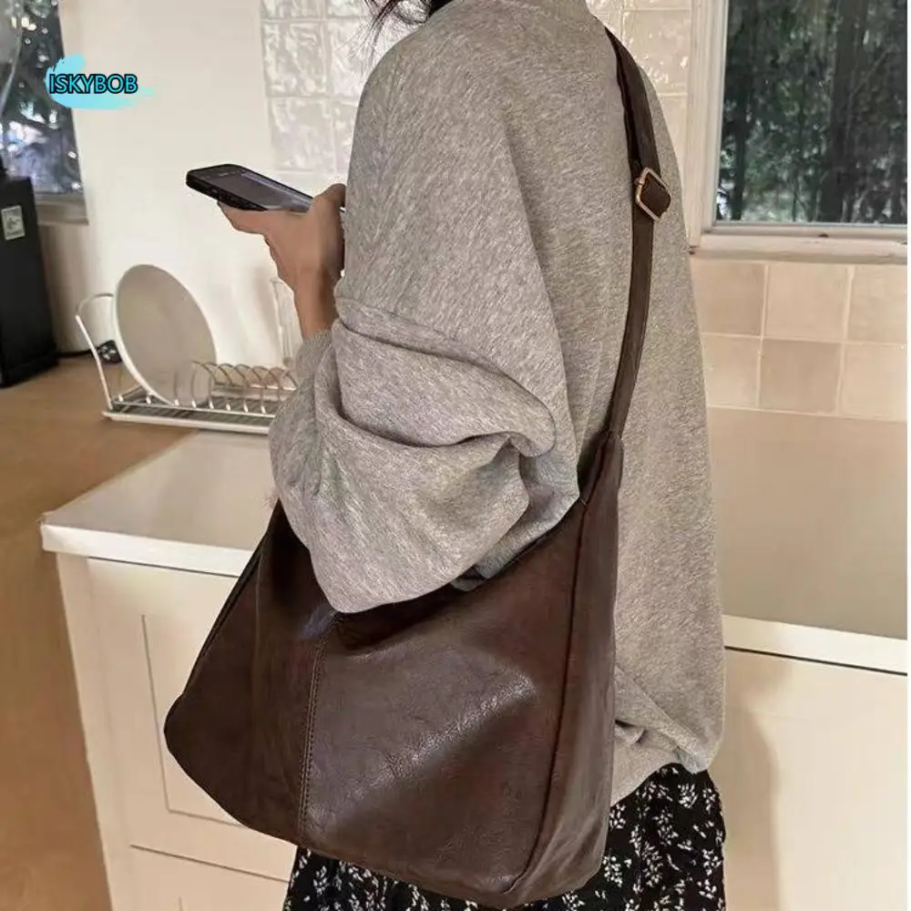 

Простая квадратная сумка через плечо Boston Y2k, большая вместительная кожаная сумка на плечо, однотонная женская сумка-хобо для девочек