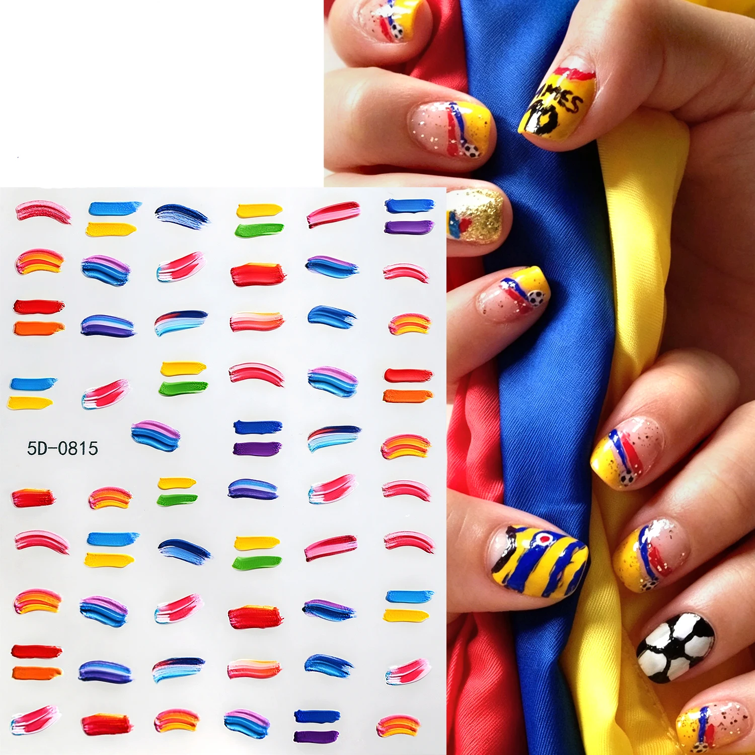 1/2pcs Relief Oil Paint Layering Brush Lines Nail Stickers Colorful Oil Painting Brushwork Nail Decals Abstract Pigment Sliders