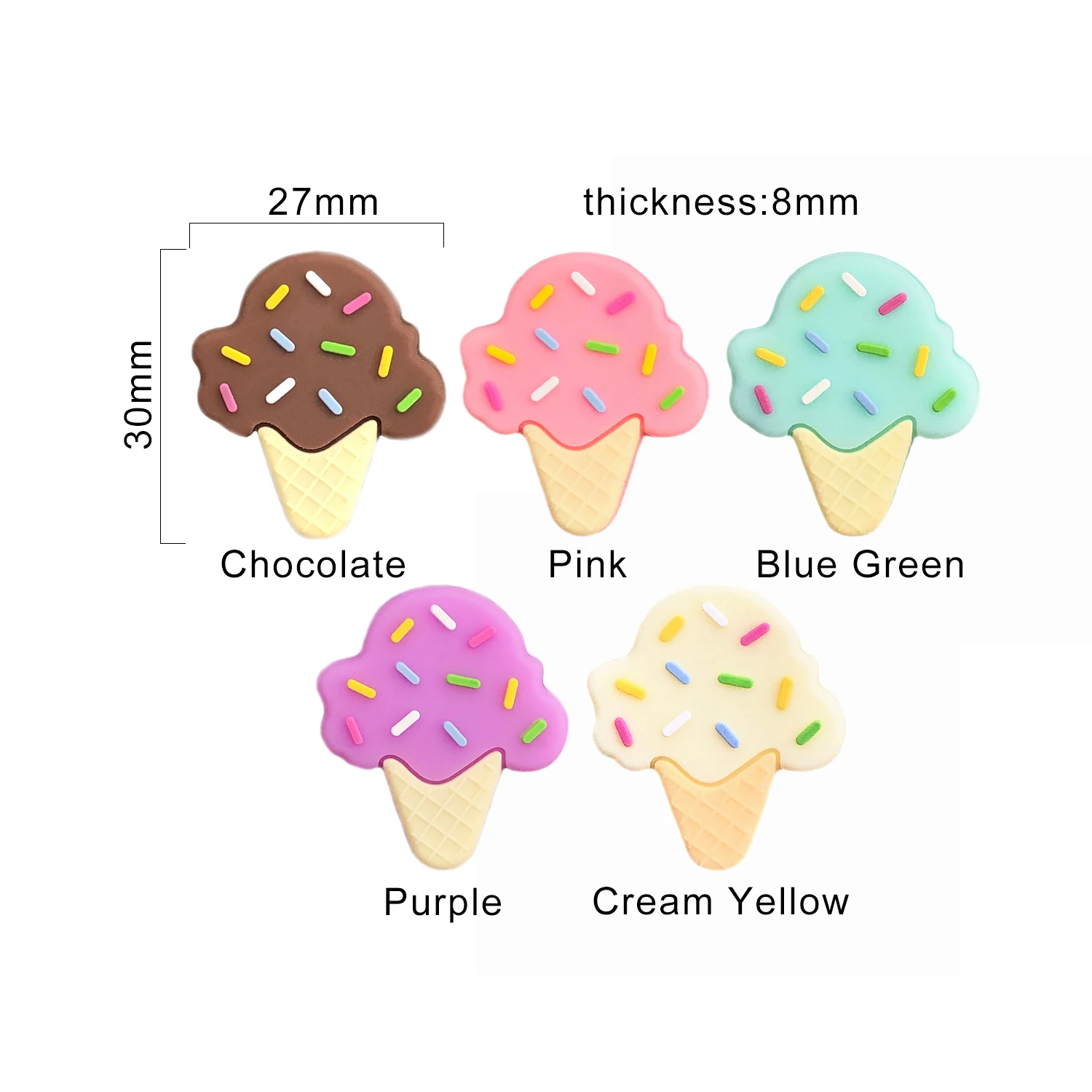 Chenkai 10PCS Ice Cream Focal Beads For Pen Beadable Pen Silicone Charms Character Beads For Pen Making DIY Baby Pacifier Chains