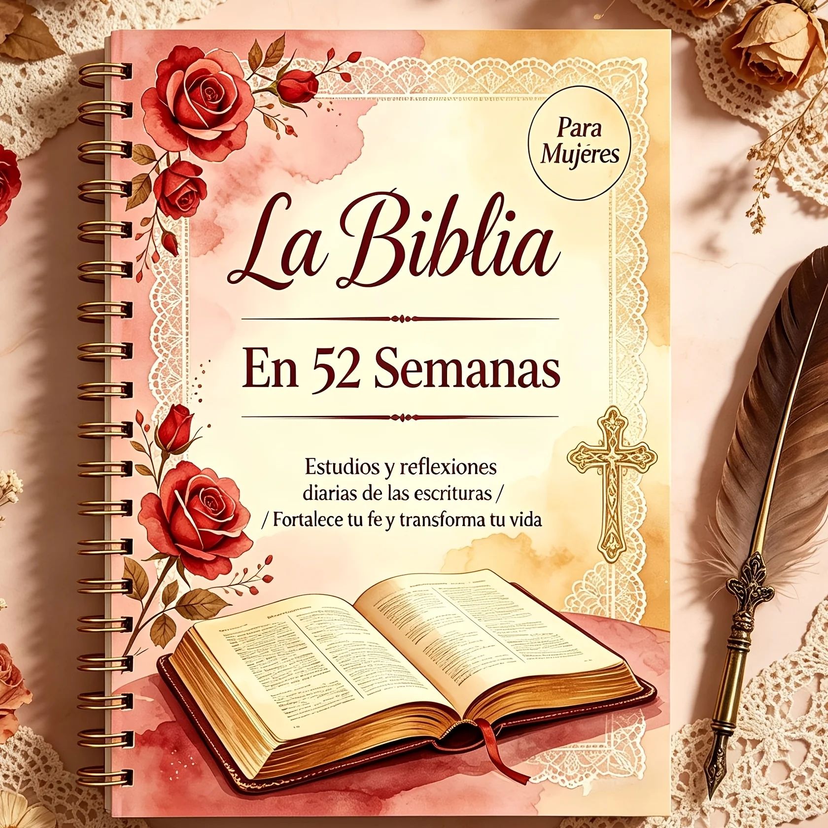 52-Week Women’s Bible Reading Planner, Spiral Journal with Daily Scripture Study, Reflection Pages, Faith & Devotion, A5