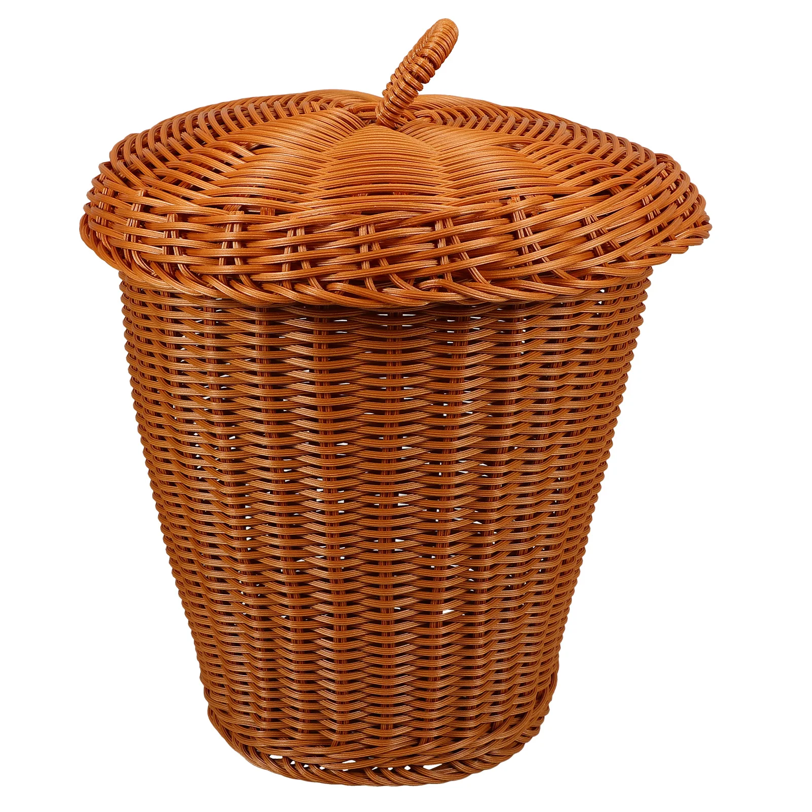 

Woven Trash Basket Bin Lid Household Storage Basket Brown Small Waste Container for Desktop Storage Rattan Style Home Use