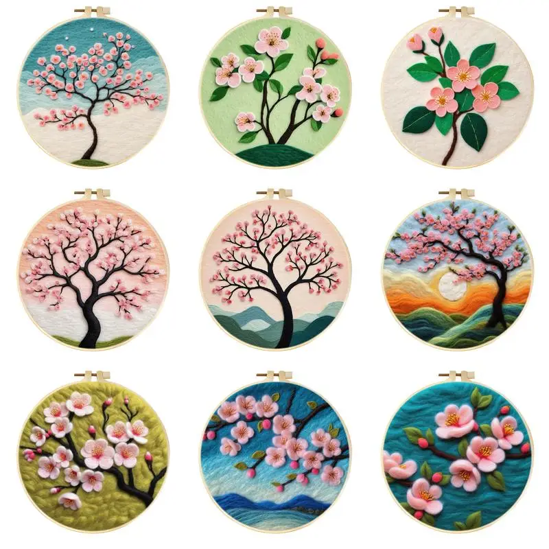 Sdoyuno-rosa Blumen Wollfilz paket Anfänger malen Wollfilz-Kit Stick rahmen hand gefertigtes Kunst handwerk Geschenk Haupt dekoration