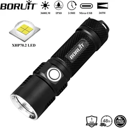 BORUiT BC10 3600LM XHP70.2 LED Flashlight 5-Mode USB Rechargeable Power Bank Torch IPX8 Waterproof Camping Lantern