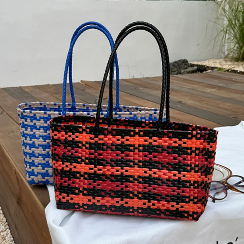 Large Capacity Beach Vacation Woven Women's Handbag Shoulder Bag Retro Vegetable Basket Bag Big Tote Bag