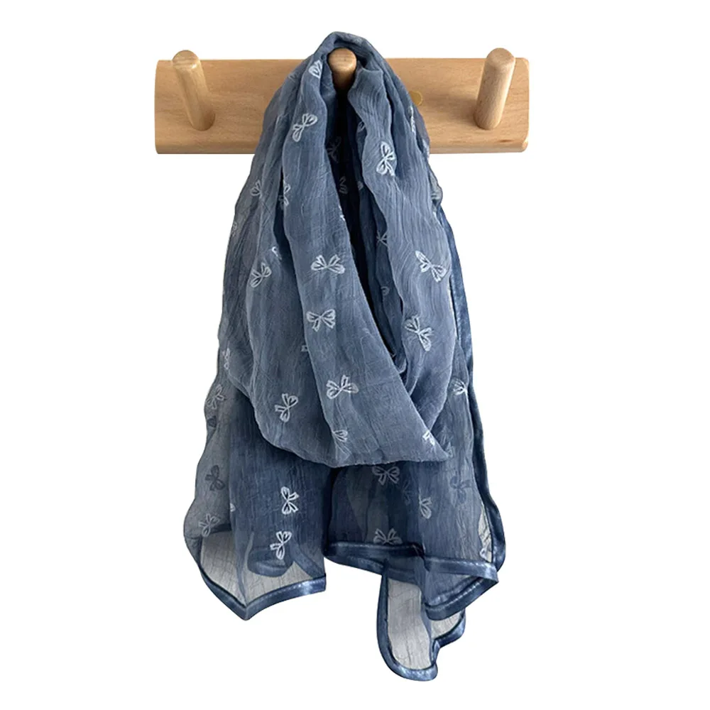 Spring Autumn Thin Lace Scarf Women's Bow Printed Scarves Sweet Gentle Japanese Korean Thin Shawl Fairy Style Travel Shawl