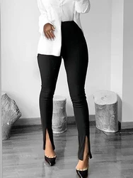 Pantalon évasé taille haute pour femme, jambe large, monochromatique, décontracté, élastique, élégant, maigre, astronomique, yoga, streetwear, été, nouveau, fjFemale