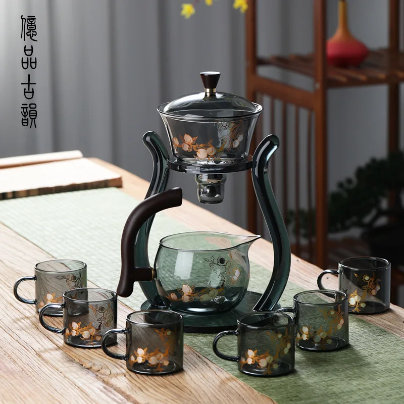 Ancient glass semi-automatic tea set home lazy induction bubble teapot high-grade brewing tea ware