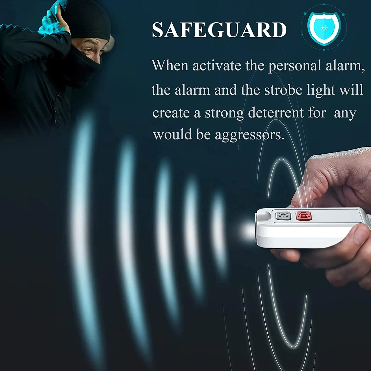 B34B-Safe Personal Alarm Rope Alarm Mini Self Defence Keychain 130DB Security Alarms with LED Flashlights for Women (Black)