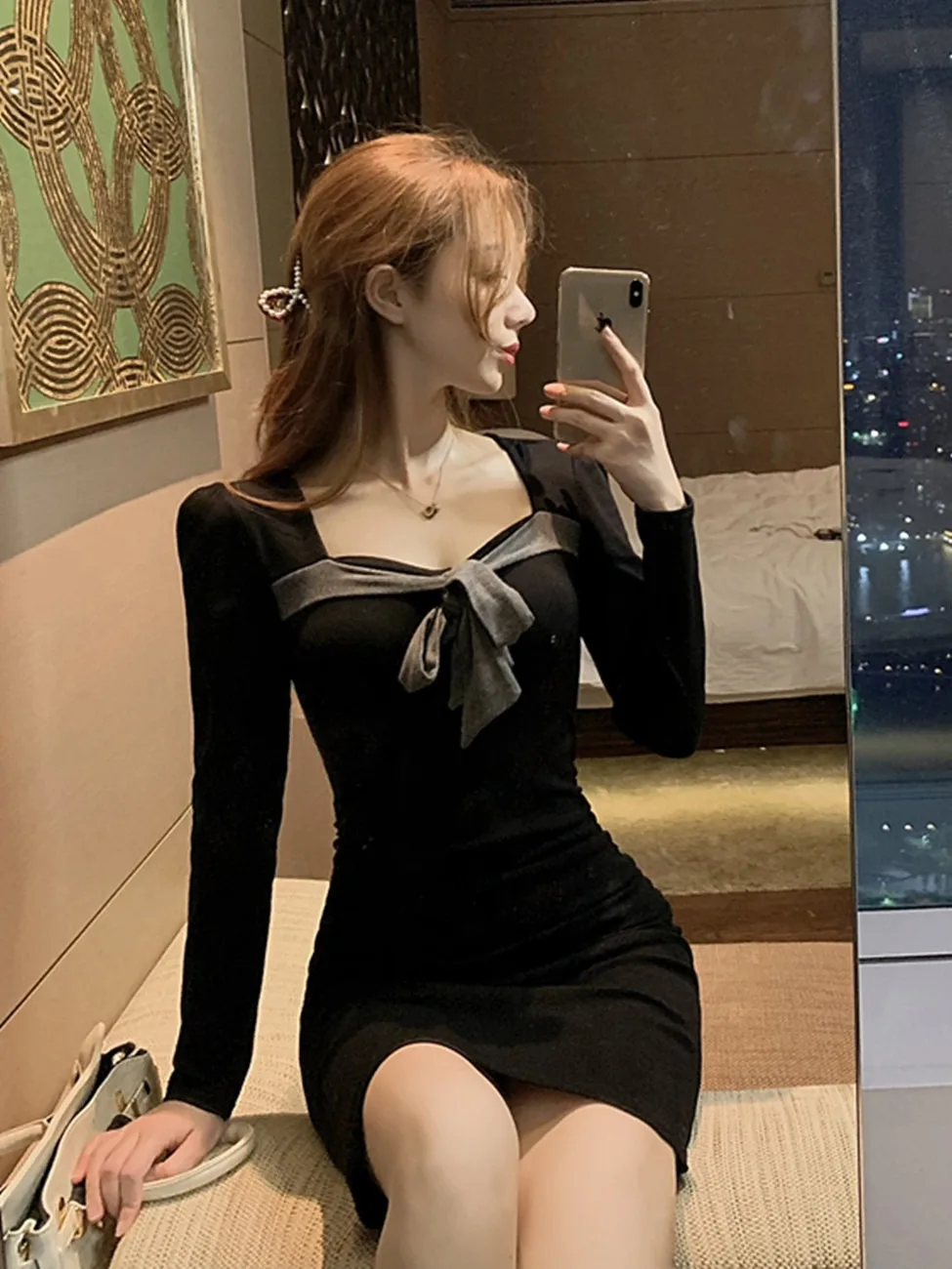 

Pure Desire Long Sve Wrap Dr Женская осенне-зимняя модная дизайнерская сексуальная юбка Bal Knot ort