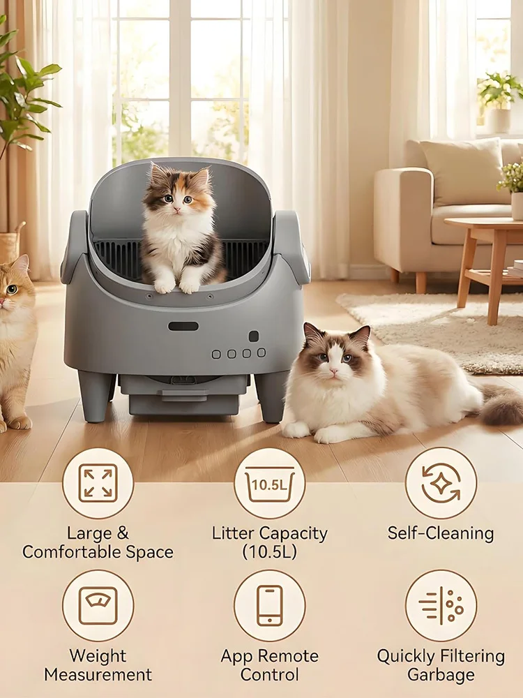 Slimme Automatische Kattenbak 8L Zelfreinigende Kattentoilet App-besturing Anti-knijp Geurverwijdering Elektrische Kattenbak - afbeelding 2