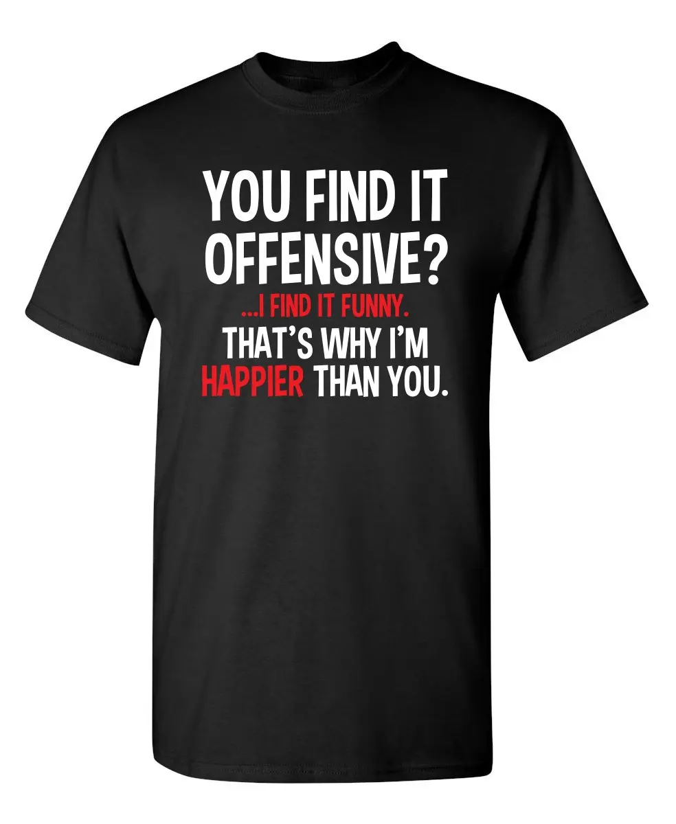 Men Loose Cotton T Shirt You Find It Offensive I Find It Funny Sarcastic Quote Print Short Sleeve Casual Daily Street Tops