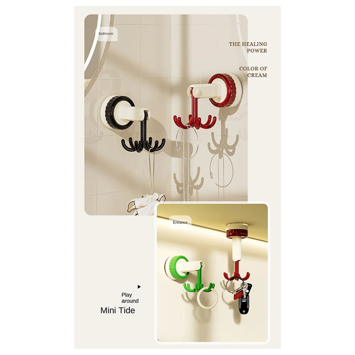 ONCE Six-Claw Hook Multi-Function Spatula Spoon Kitchenware Storage Rack Retro Suction Cup Seamless Wall Hanging Green