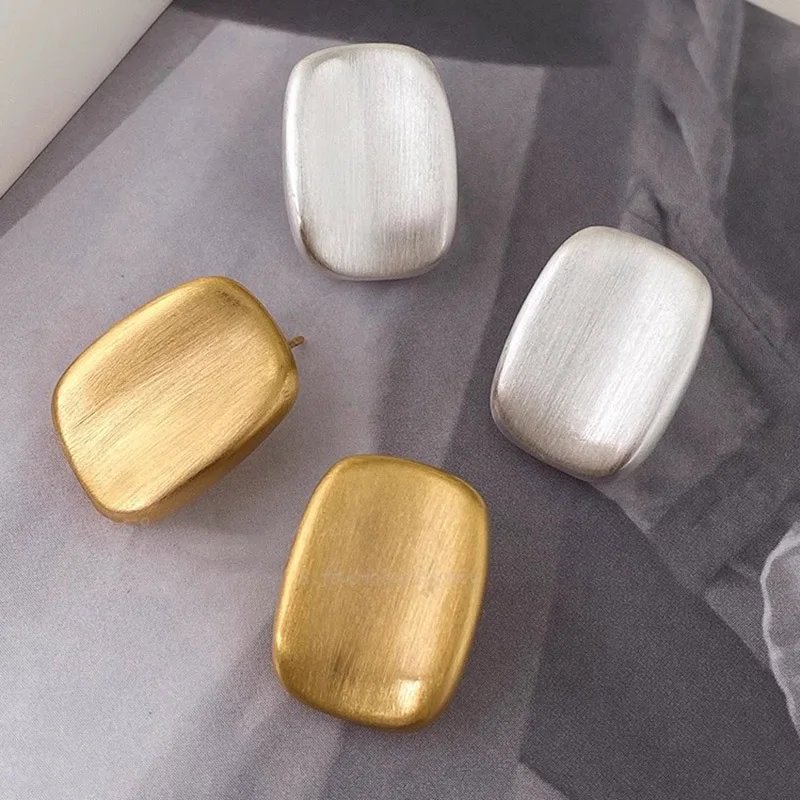 Foxanry Scrub Rectangle Stud Earrings For Women Girls Simple New Fashion Temperament Elegant Prevent Allergy Daily Party Jewelry