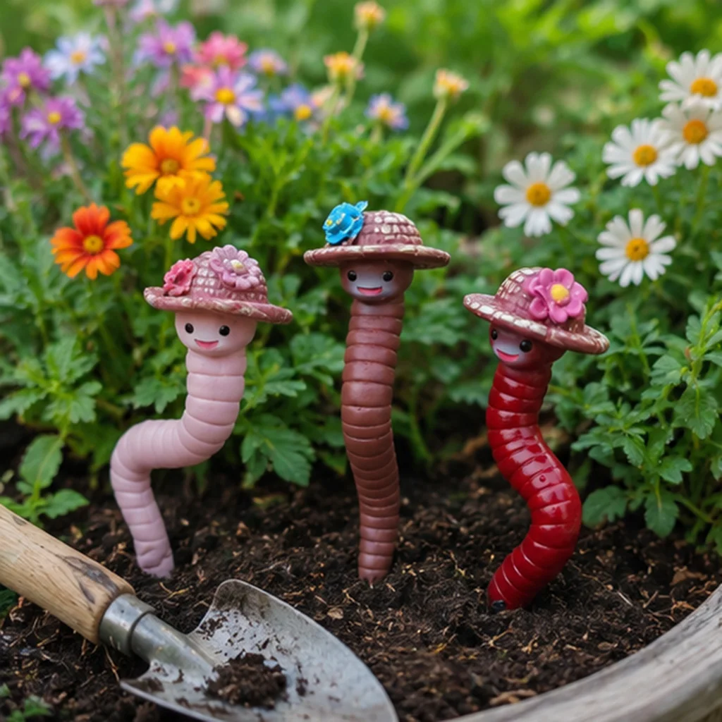 3Pcs Cute Resin Worm Garden Stakes Miniature Fairy Plant Markers Funny Insect Flower Pot Decor Gift for Plant Lover view 5