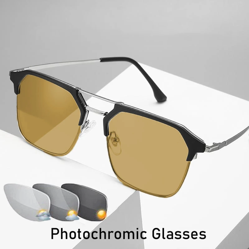 

Double Beam Photochromic Myopia Glasses Outdoor Sun Glasses Fashion Vintage Color Changing Near Sight Eyewear Diopter 0 TO -6.0