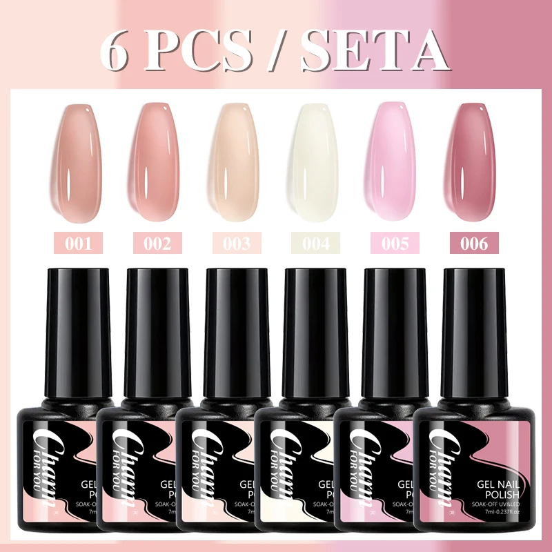 6pcs Nude Pink Gel Nail Polish Set Glitter Colorful Semi Permanent UV Gel Kits DIY Nail Art Painting Varnish Manicure