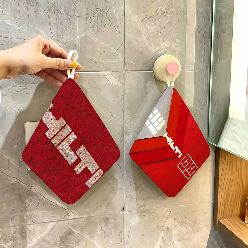 H-Hilti logo Polyester Cotton Hand Wiping Towel, Hanging Towel, Quick Dry for Kitchen Bathroom Daily Supplies