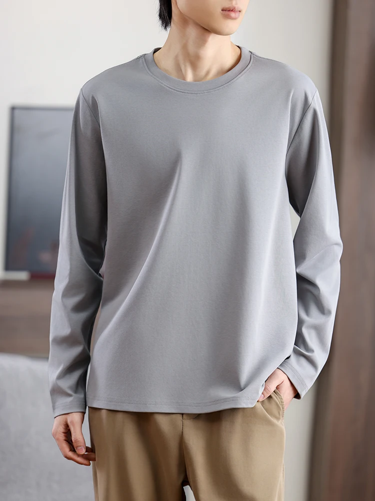 

Pure Cotton Long Sve T-irt Men's Basic round Ne Color Trendy Versatile Base Layer Spring Summer New Arrival