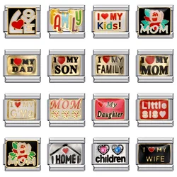 LOVE Family Mom Dad Sister Son Daughter Fashion Glaze Charm Links Fit 9mm Bracelet Stainless Steel Making DIY Jewelry