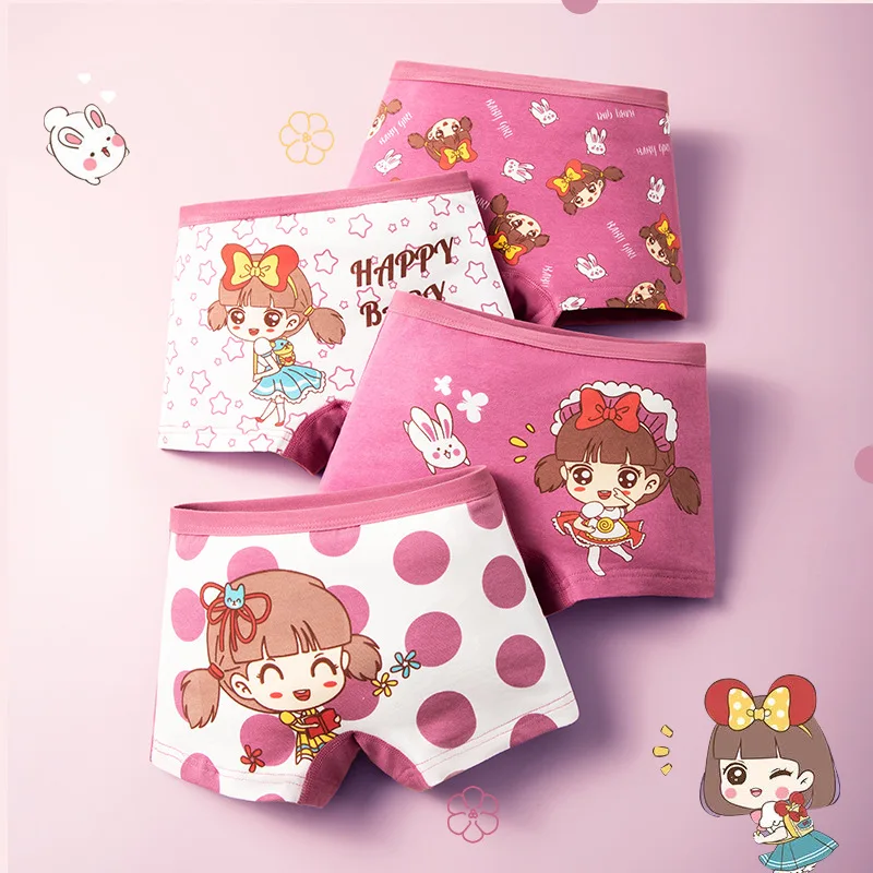 4-Pack Comfortable Girls Cotton Panties High Quality Children's Underwear Beautiful Cartoon Princess Girl Boyshorts Sizes 3-12