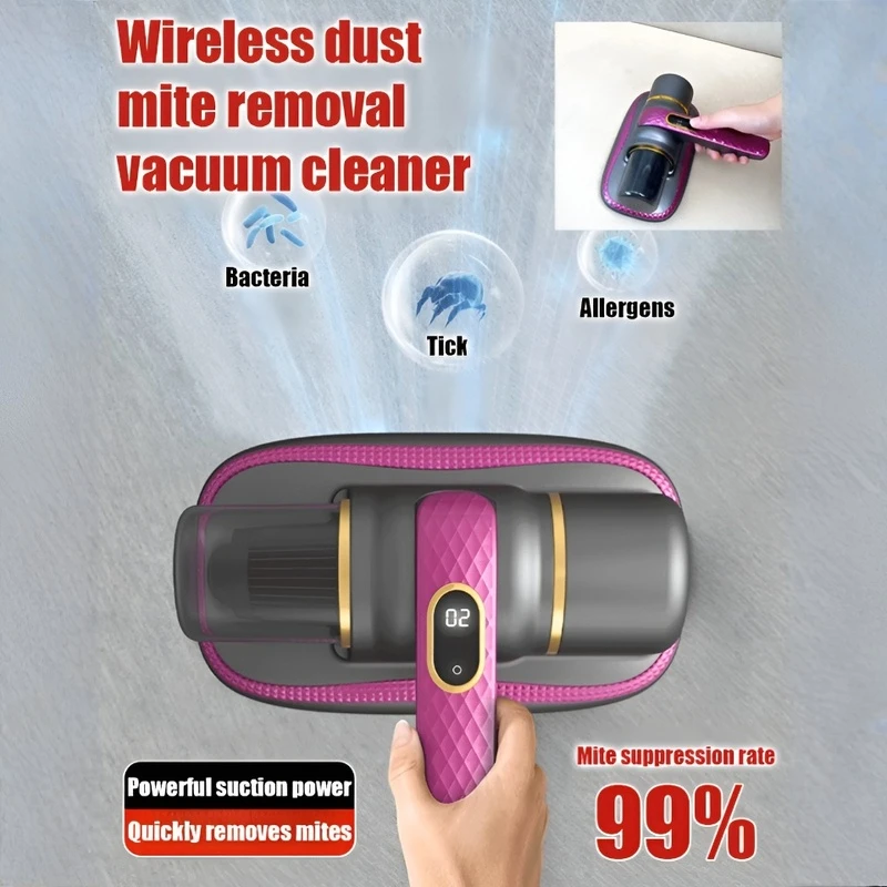 Household Handheld Wireless High Suction High-frequency Vibration Mite Remover USB Rechargeable UV Mite Removal Vacuum Cleaner