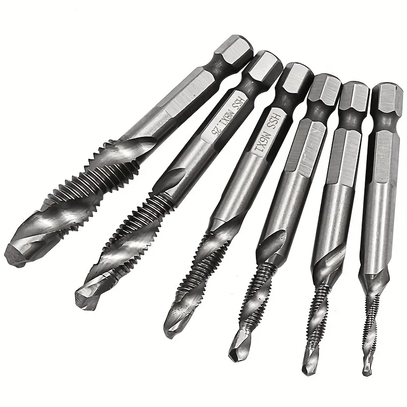 6pcs hexagonal handle composite tap multifunctional drilling and tapping machine with spiral tap and electric drilling tool set