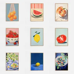 Maximalist Modern Abstract Fruit Wall Art Print Orange Peaches Strawberry Watermelon Tomato Lemon Fig Canvas Poster Home Decor