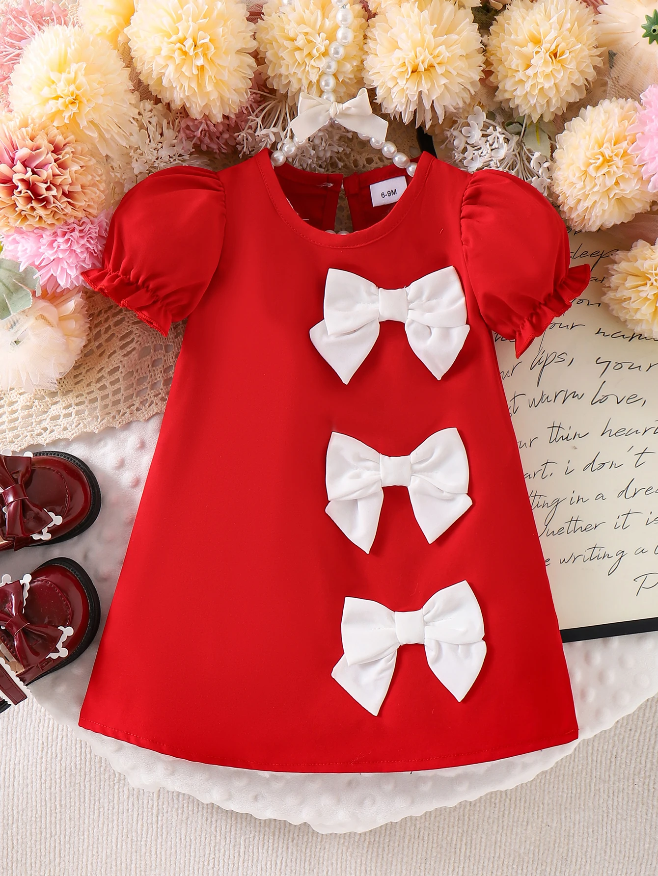 Cross-border summer new girl cute and comfortable 1-3 years old red bow dress