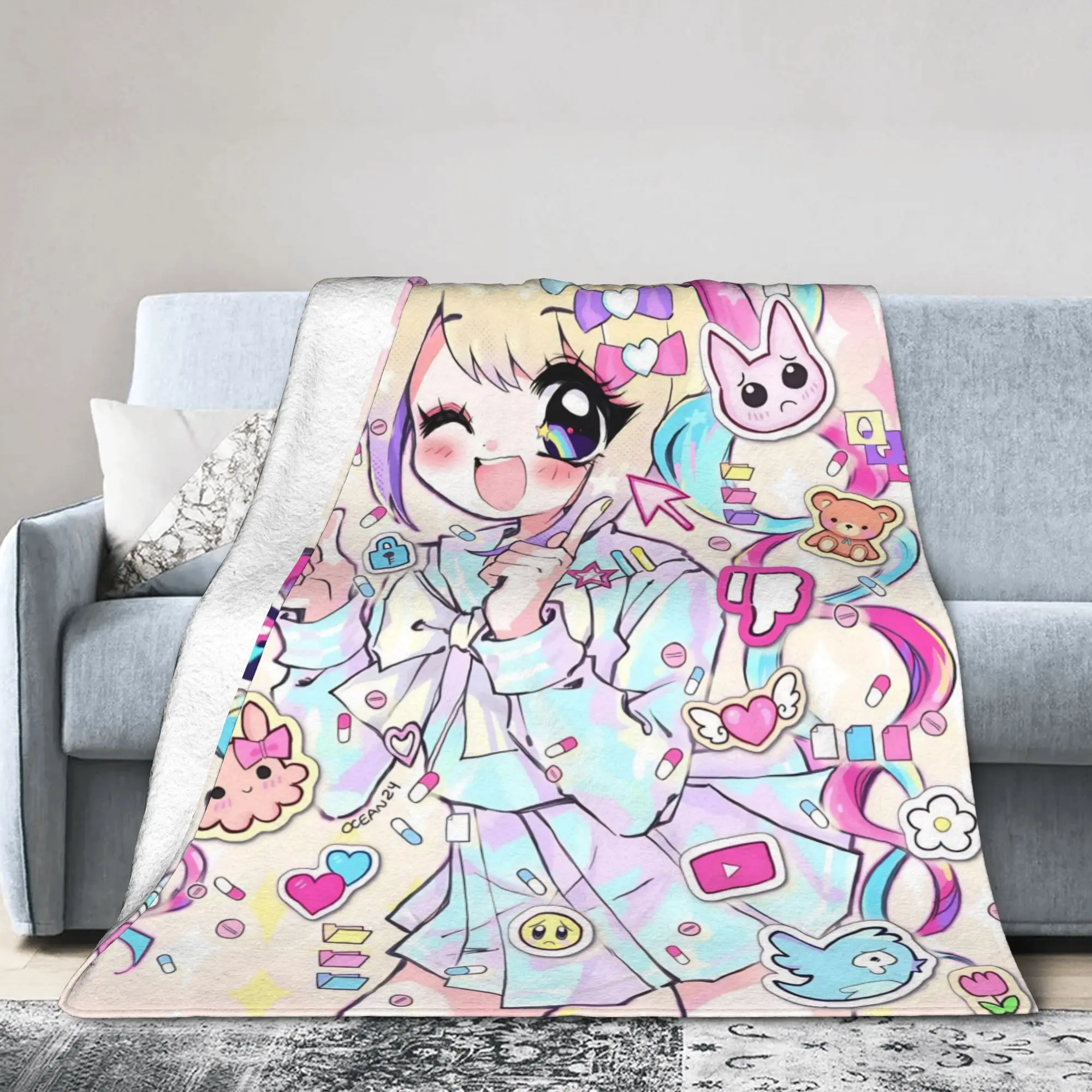 OMG kawaii Angel Flannel Blankets Needy Girl Overdose Vintage Throw Blankets for Home 200x150cm Rug Piece
