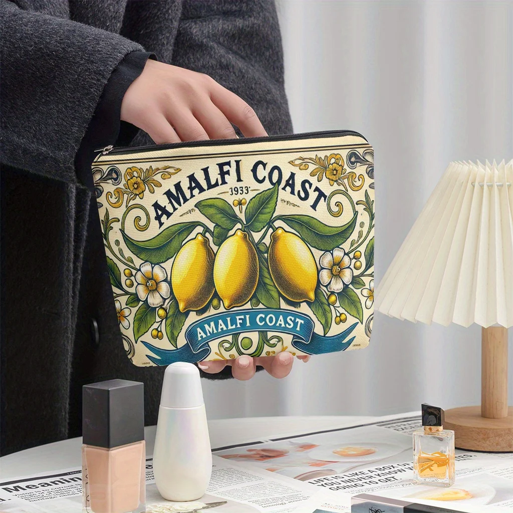 アマルフィ海岸レモンブロッサム化粧バッグ - 女性用のかわいい多機能ジッパーポーチ、ジュエリー収納バッグ