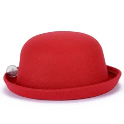 Trendy Women Girl Solid Color Bowler Derby Wool Felt Hat Ladies Children Dome Fedoras Trilby Welcomed Parentchild Cap Hat Women