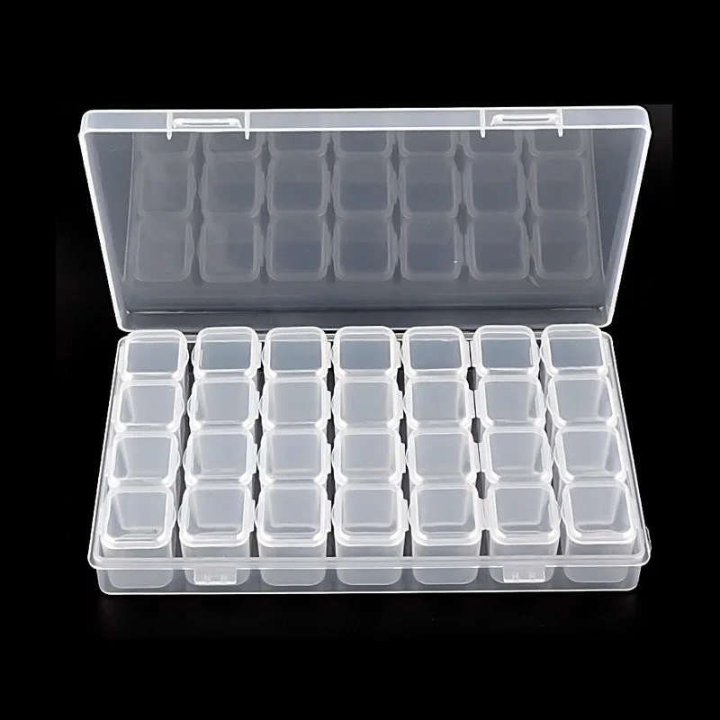 28 Compartment Adjustable Clear Plastic Storage Box For Jewelry Earrings Beads Screws Small Accessories Storage Box