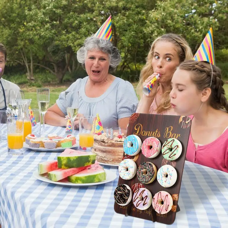 Wood Donuts Wall Display Stand Doughnuts Board Holder Reuseable Wedding Parties Birthday Parties Table Decorations Supplies