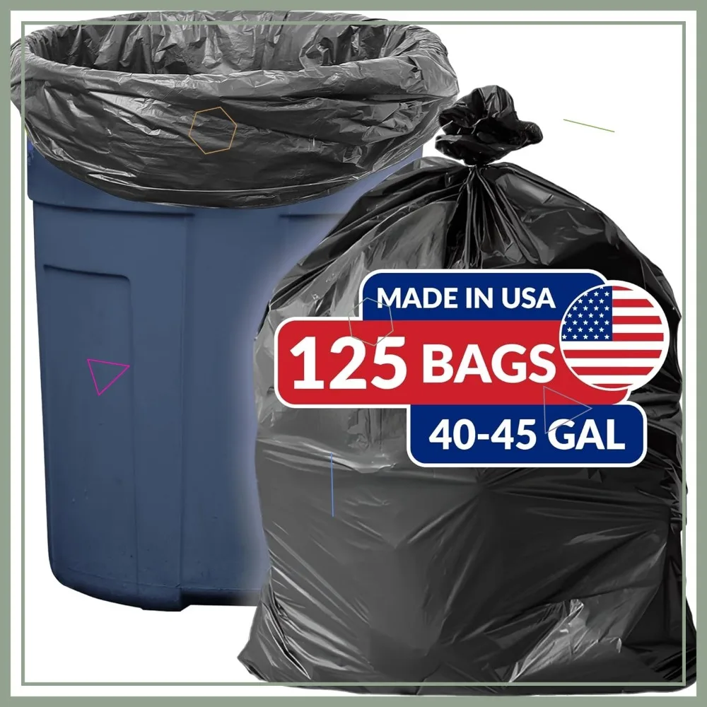 

Heavy Duty 40-45 Gallon Trash Bags, 125 Count, Leak-Proof & Tear-Resistant for Home and Office Use
