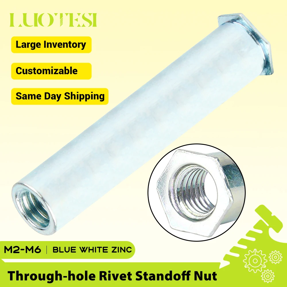 Through Hole Hexagonal Rivet Stud Blue White Zinc Plated M2 M2.5 M3 3.5M3 M4 3.5M4 M5 M6 Rivet Nut Self-Clinching Standoffs Bolt