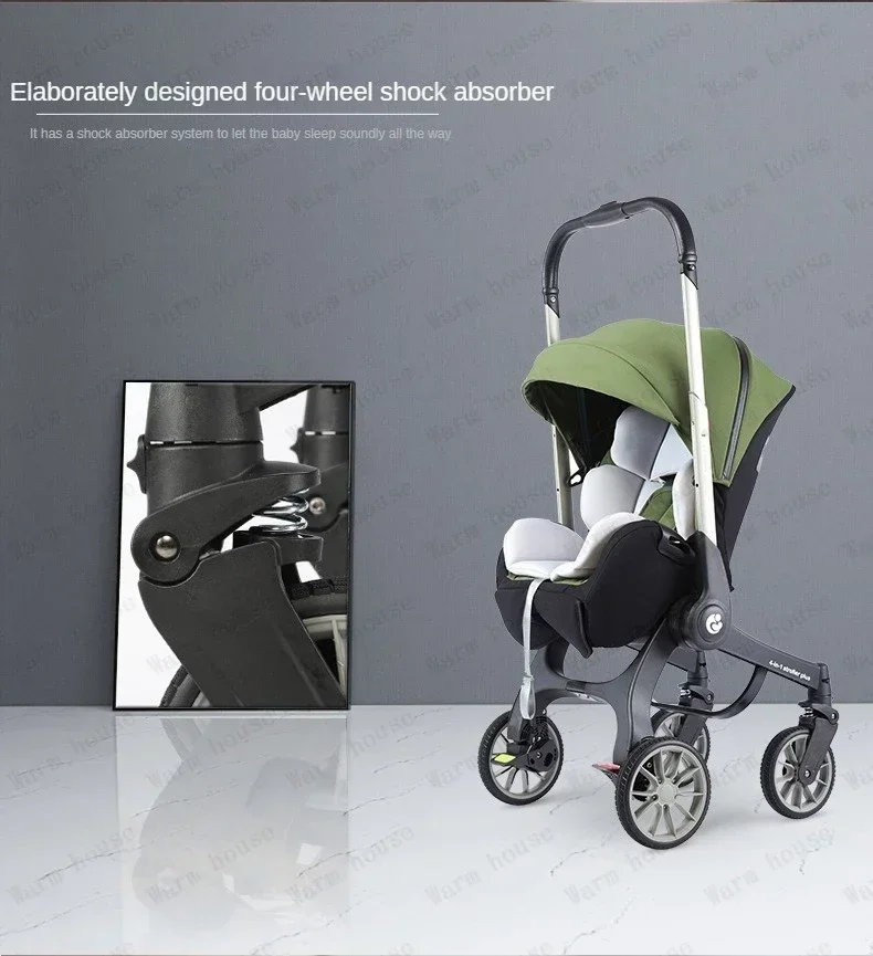 EU auf Lager 4In1 Kinderwagen, multifunktionaler Kinderwagen faltbar mit Autositz Babyautowagen tragbarer Kinderwagen 3in1 – Detail 16