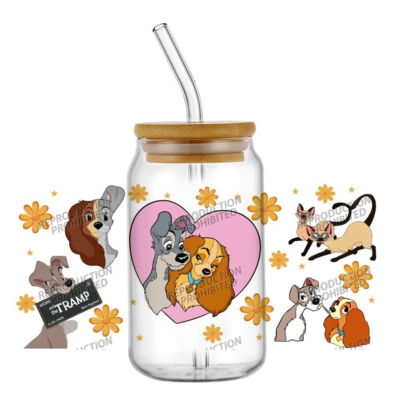 Hotsale Famous Cartoon Lovely Lady Tramp 16oz UV DTF 3D Transfer Phone Sticker Decals Wraps Glass Can Cups Creative Craft DIY view 5