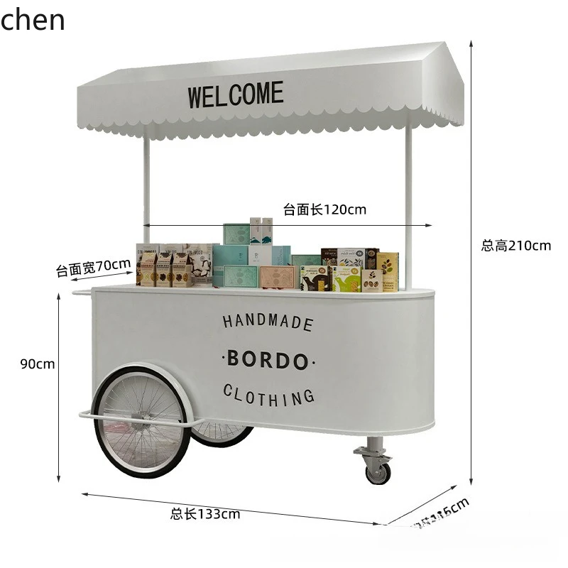 CZ Night Market Mobiele kraamwagen Multifunctionele koffie-melk-theewagen Commerciële straat Iron Art Flower Cart