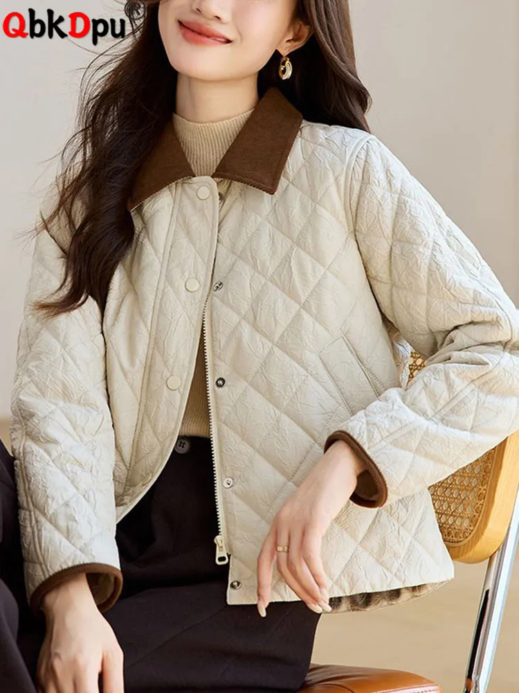 

Women Loose Thicken Outerwears Korean Lapel Neck Single Breasted Jackets Tops Winter Warm Long Sleeve Cotton Padded Chaquetas