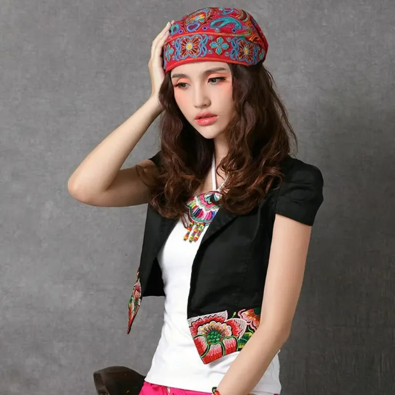 Women Ethnic Vintage Embroidery Flowers Bandanas Red Print Hats for Women Beanies Hats Beanie Bonnets Womens