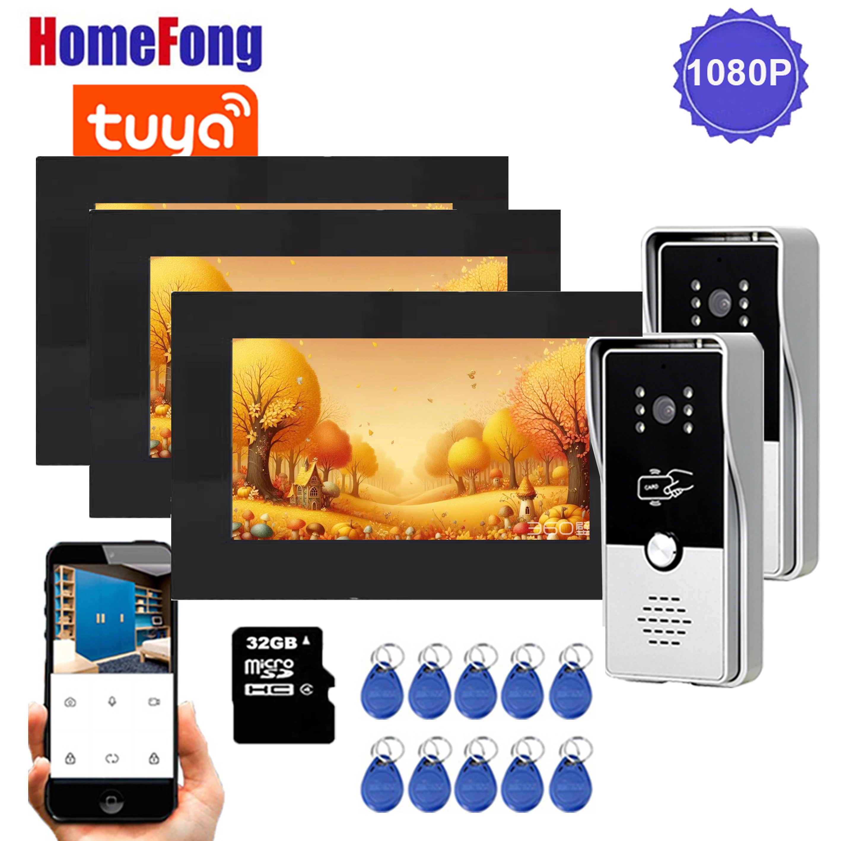 Homefong 7 Inch 1080P Video Intercom System For Home  Wifi Wireless Tuya Door Phone Multiple Monitor RFID Outdoor Doorbell Call