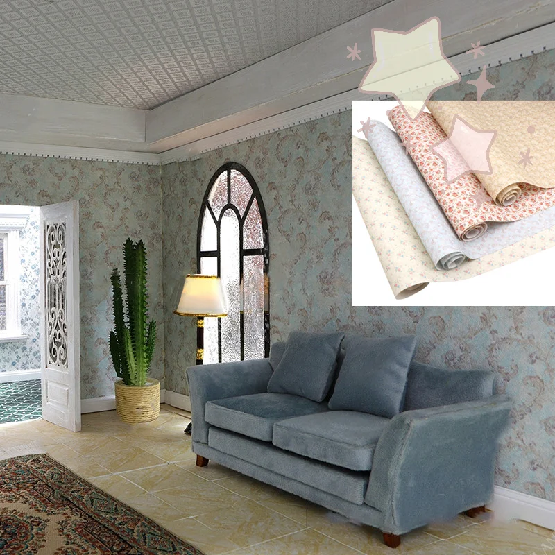 

1 Meter 1/12 Dollhouse Printed Wallpaper And Flooring Roll Background Sticker For Micro Scene Construction Diorama Props