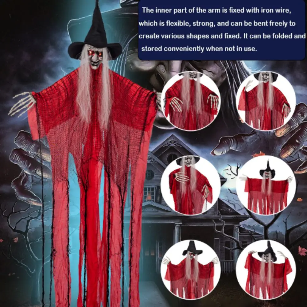 

Red Halloween Witch Hanging Decoration with Sound Control Light Up Design Reusable Hanging Ghost Horror Folding