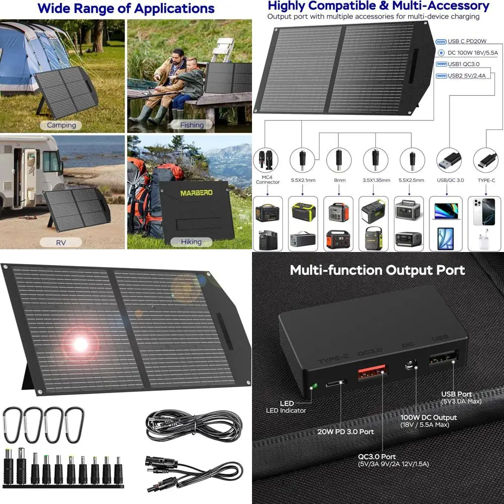 Portable 100W Solar Panel Power Station with 18V USB/DC Output for Outdoor and Camping Use