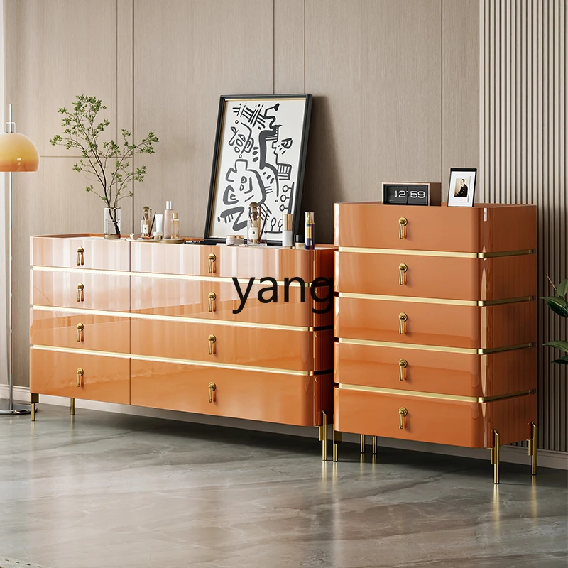 LH modern light luxury solid wood chest, bedroom bright paint, bedside cabinet decoration, eight-bucket chest of drawers