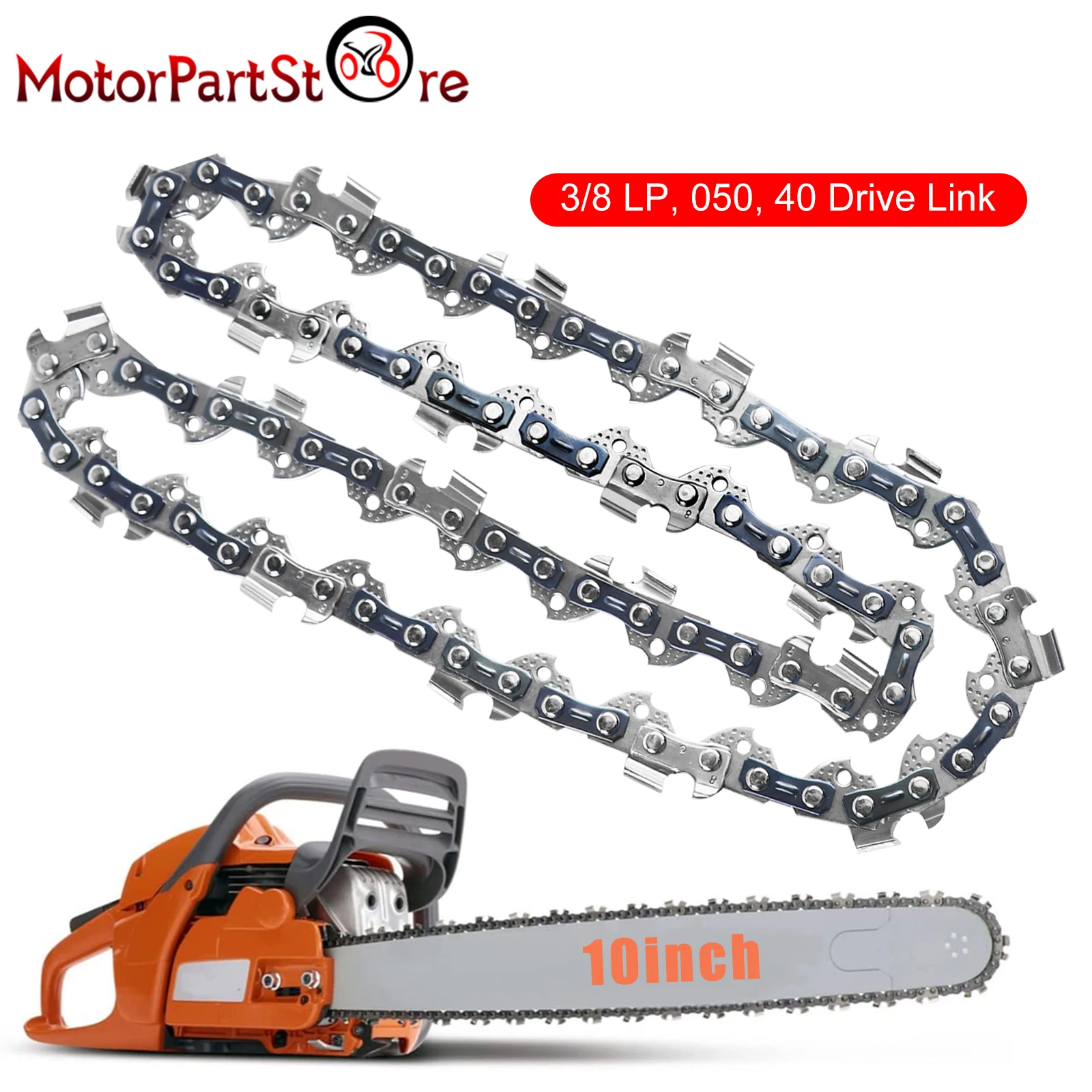 Cadena de motosierra de 10 pulgadas, paso LP de 3/8 ", calibre 0,050", 40 eslabones de transmisión para cadenas Craftsman Echo Poulan Stihl Oregon Ryobi y más