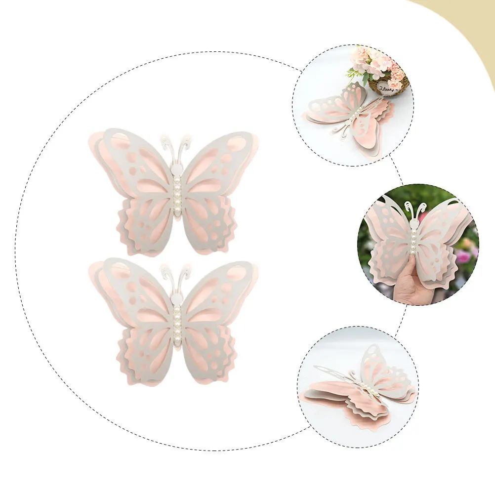

2Pcs Butterflies Wall Decals 3D Paper Decorative Stickers DIY Wedding Bedroom Living Room Removable Wall Decoration
