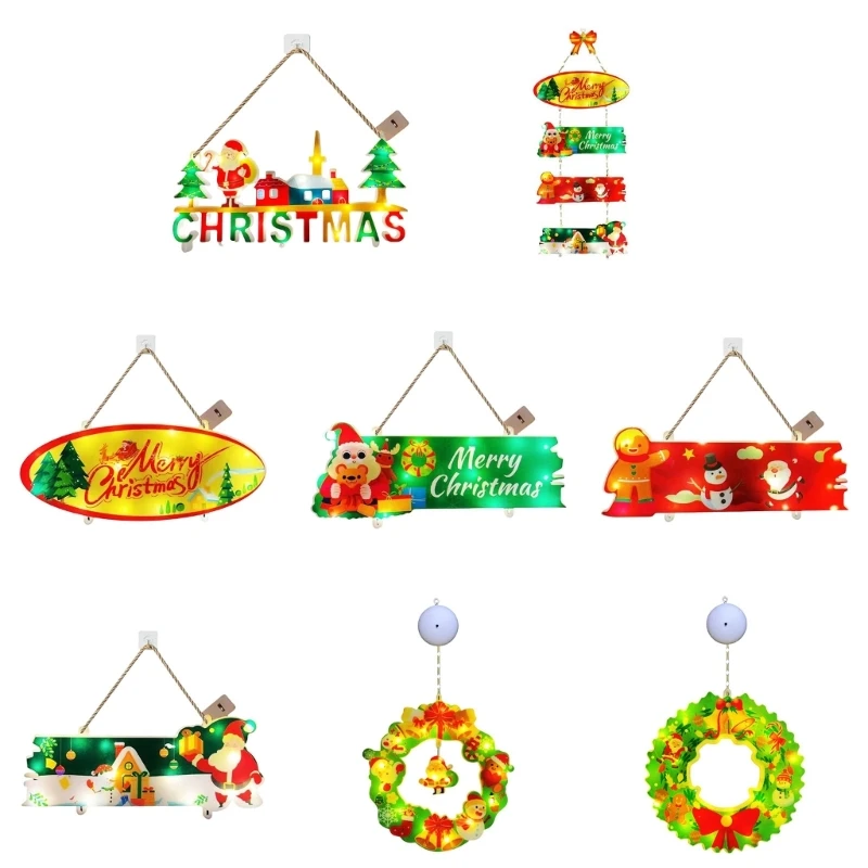 LED Lighted Christmas Door Sign Hanging Ornament for Window Wall Decors Plaques Dropship