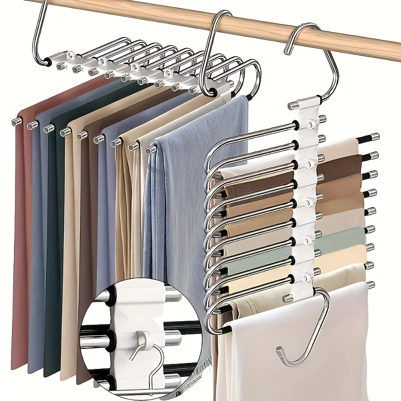 5 In1 Multi Functional Collapsible Clothes And Pants Rack Multi Layer Household Magic Hanger WardrobeCloseCloset Storage Tools