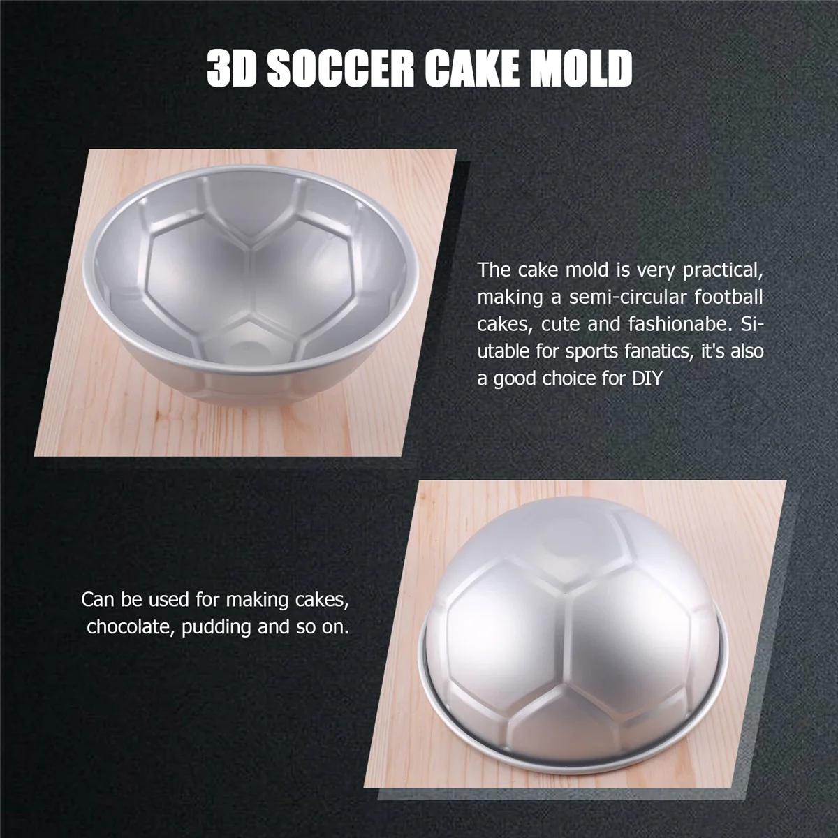 Hot New 1 PCS 3D Half Round Ball Shaped Football Cake Mold 8 inch Thickening Aluminum Alloy Mould Birthday Baking Pan